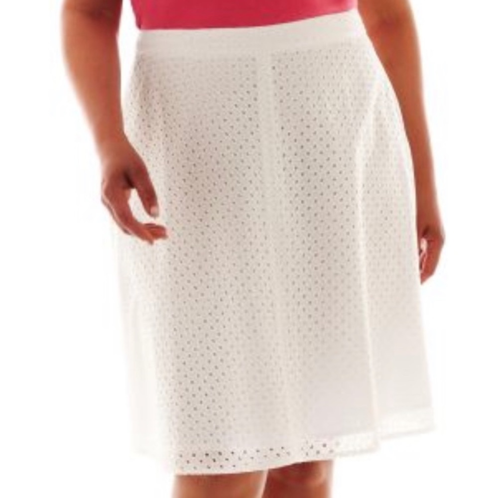 💐3/$12 Liz Claiborne Eyelet Cotton Midi Skirt White Size 18W